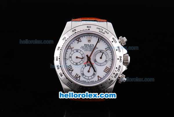 Rolex Daytona Oyster Perpetual Chronometer Automatic with White Bezel,White Dail and Roman Marking-Leather Strap - Click Image to Close